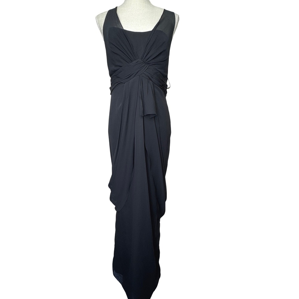 Vera Wang White Chiffon Illusion Tank Maxi Dress 12 Black NEW